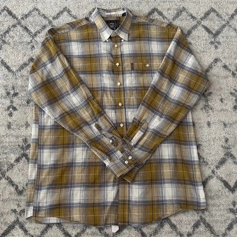 Cinch Traditional Plaid White Button Single Pocket Button Down Shirt